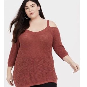 Torrid Sweater Womens 2X Pink Cold Shoulder Tunic Lightweight Slub Knit Pullover